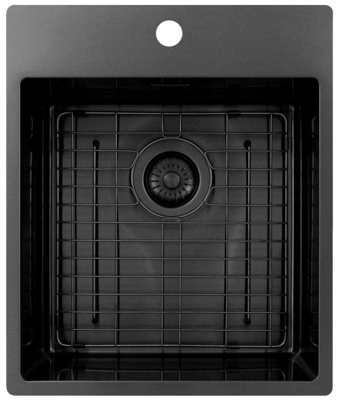 Pure.Sink Exclusivo Gun Metal spoelbak 44x52 cm Tapwing met kraangatbank 10mm radius PEX4040T-61