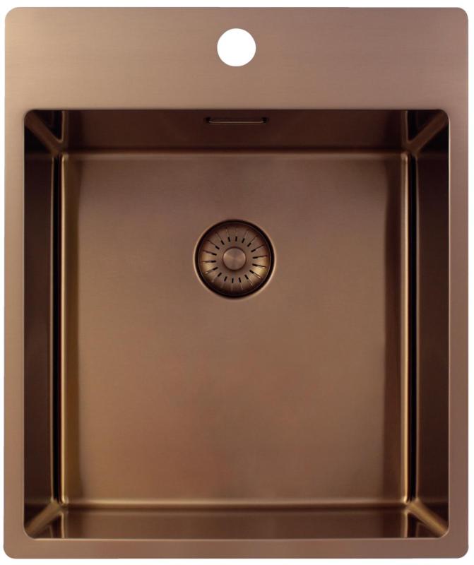 Pure.Sink Exclusivo Koperen spoelbak 44x52 cm Tapwing met kraangatbank 10mm radius PEX4040T-62