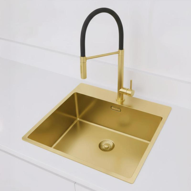 Pure.Sink Exclusivo Gouden spoelbak 54x52 cm Tapwing met kraangatbank 10mm radius PEX5040T-60