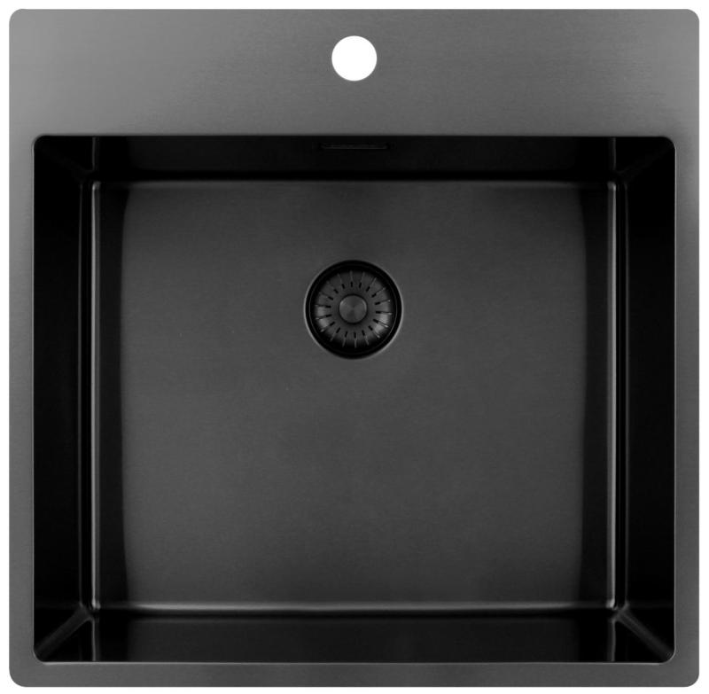 Pure.Sink Exclusivo Gun Metal spoelbak 54x52 cm Tapwing met kraangatbank 10mm radius  PEX5040T-61