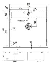 Pure.Sink Exclusivo Koperen spoelbak 54x52 cm Tapwing met kraangatbank 10mm radius PEX5040T-62