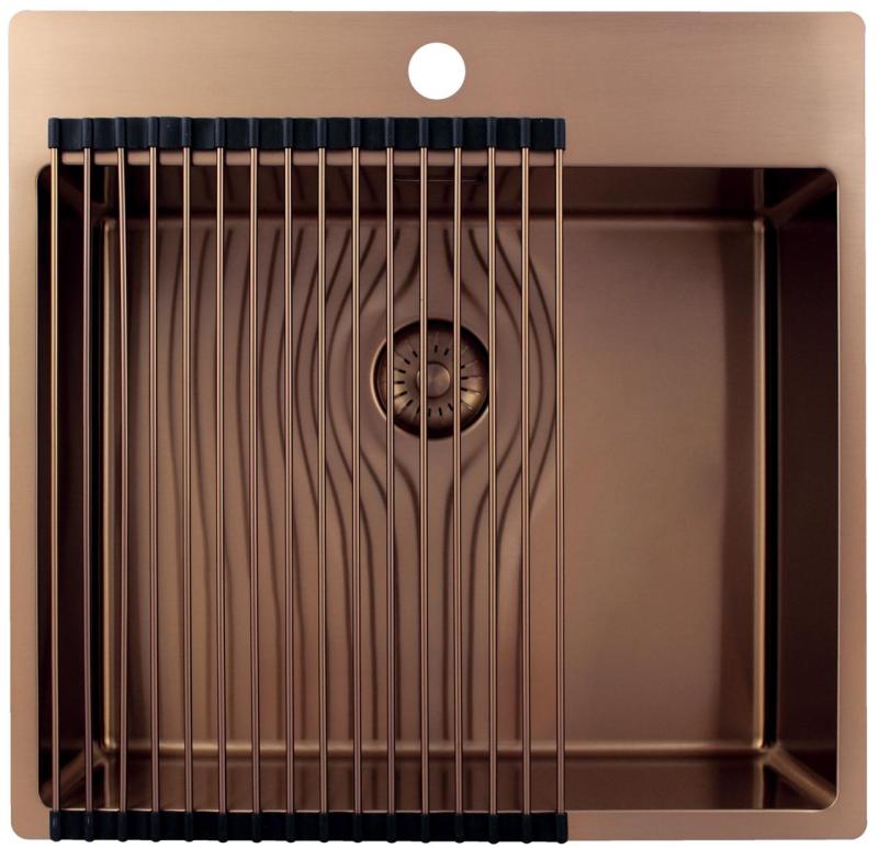 Pure.Sink Exclusivo Koperen spoelbak 54x52 cm Tapwing met kraangatbank 10mm radius PEX5040T-62