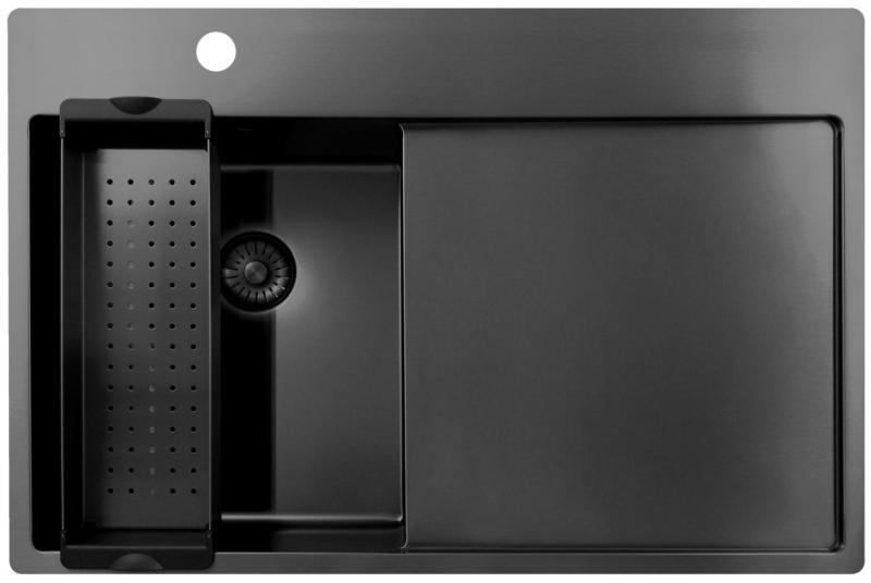 Pure.Sink Exclusivo Gun Metal kleine spoelbak met afdruipgedeelte 78x52 cm Tapwing links PEX3478LT-61