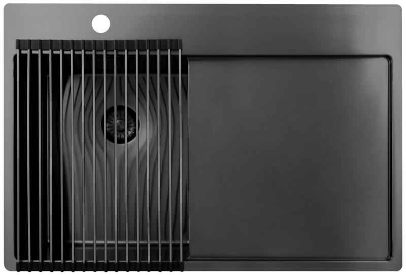 Pure.Sink Exclusivo Gun Metal kleine spoelbak met afdruipgedeelte 78x52 cm Tapwing links PEX3478LT-61