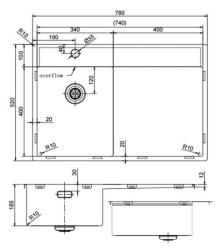 Pure.Sink Exclusivo  Koperen kleine spoelbak met afdruipgedeelte 78x52 cm Tapwing links PEX3478LT-62