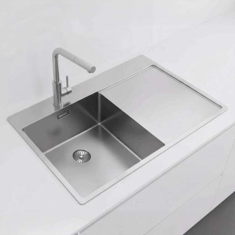 Pure.Sink Exclusivo RVS spoelbak met afdruipgedeelte 78x52 cm Tapwing links PEX4078LT-02