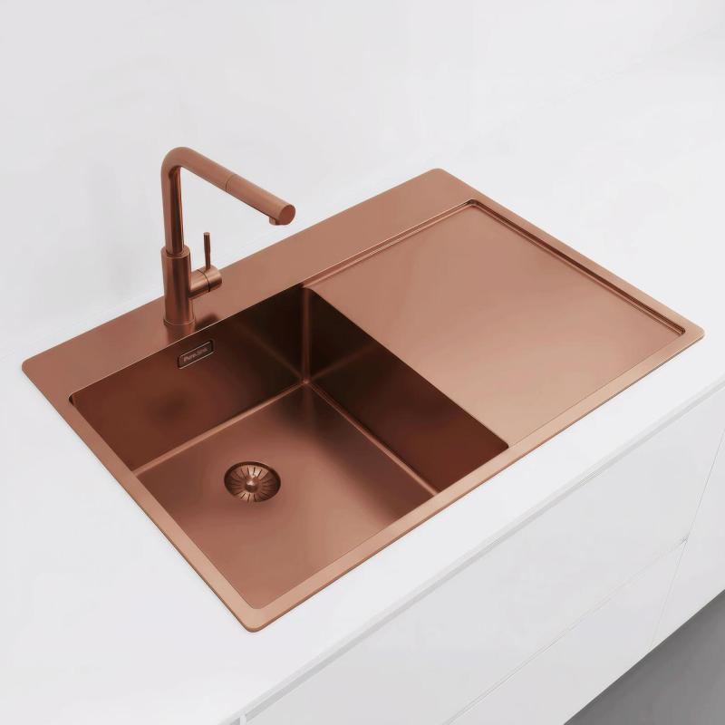 Pure.Sink Exclusivo Koperen spoelbak met afdruipgedeelte 78x52 cm Tapwing links PEX4078LT-62