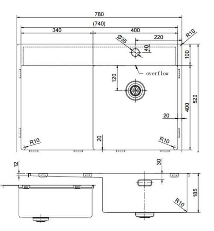 Pure.Sink Exclusivo RVS spoelbak met afdruipgedeelte 78x52 cm Tapwing rechts PEX4078RT-02