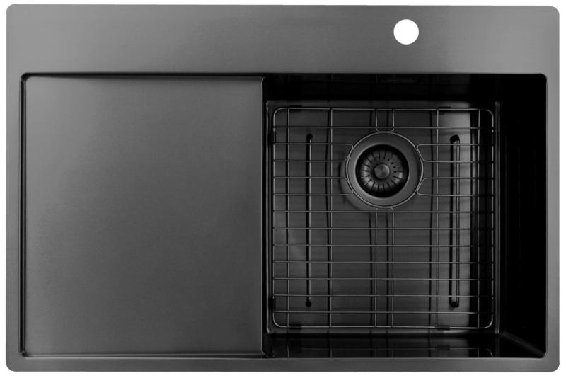 Pure.Sink Exclusivo Gun Metal spoelbak met afdruipgedeelte 78x52 cm Tapwing rechts PEX4078RT-61