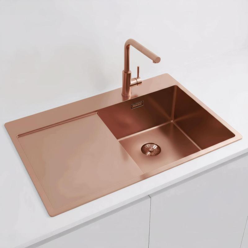 Pure.Sink Exclusivo Koperen spoelbak met afdruipgedeelte 78x52 cm Tapwing rechts PEX4078RT-62