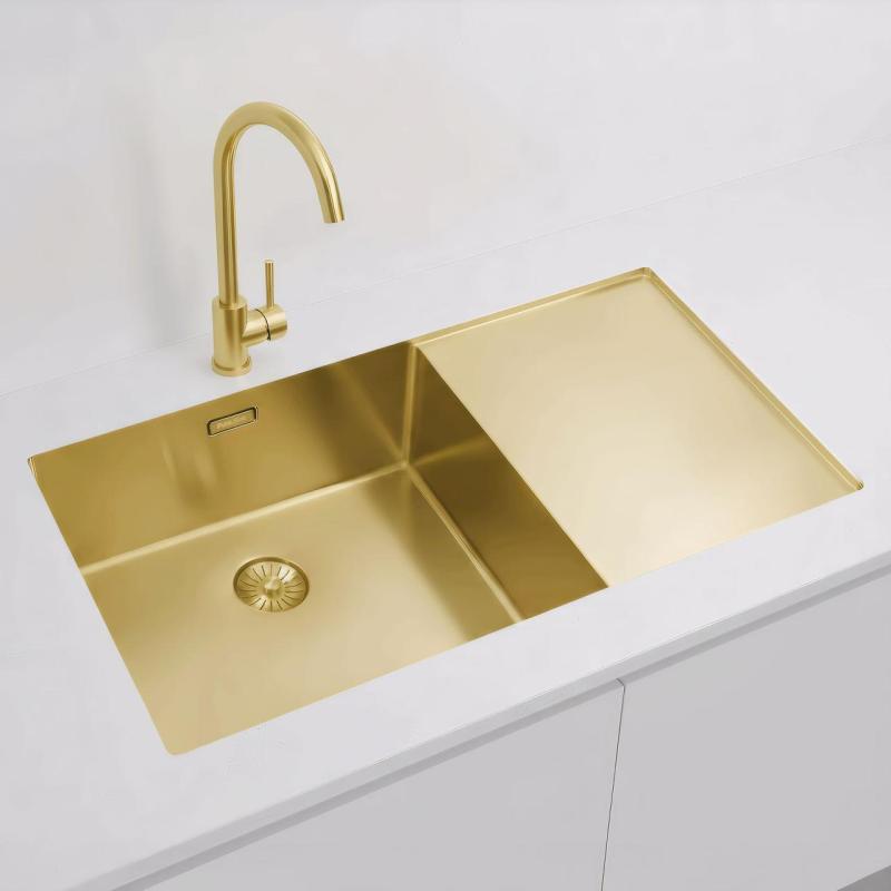 Pure.Sink Exclusivo Gouden spoelbak met afdruipgedeelte 86x52 cm Tapwing links PEX5086LT-60