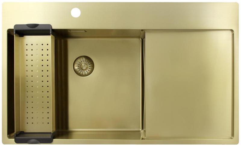 Pure.Sink Exclusivo Gouden spoelbak met afdruipgedeelte 86x52 cm Tapwing links PEX5086LT-60