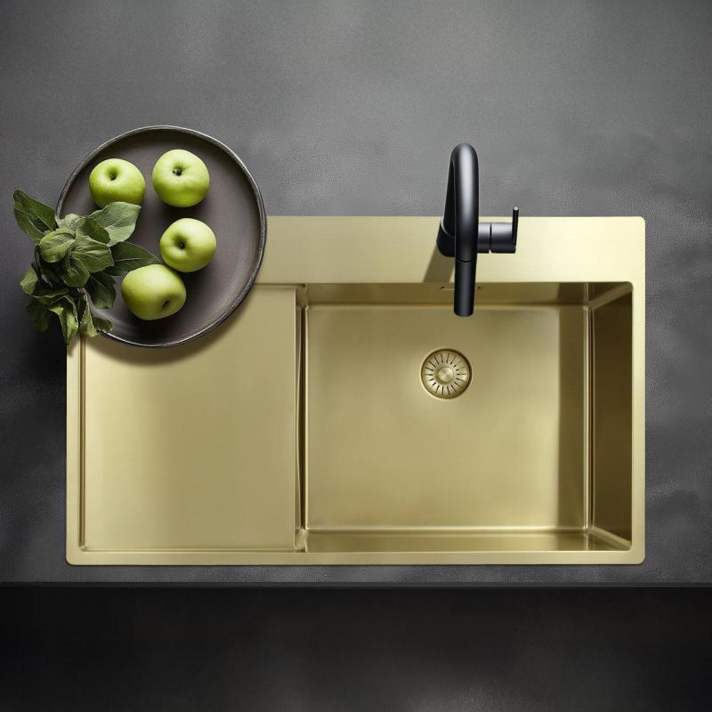 Pure.Sink Exclusivo Gouden spoelbak met afdruipgedeelte 86x52 cm Tapwing links PEX5086LT-60