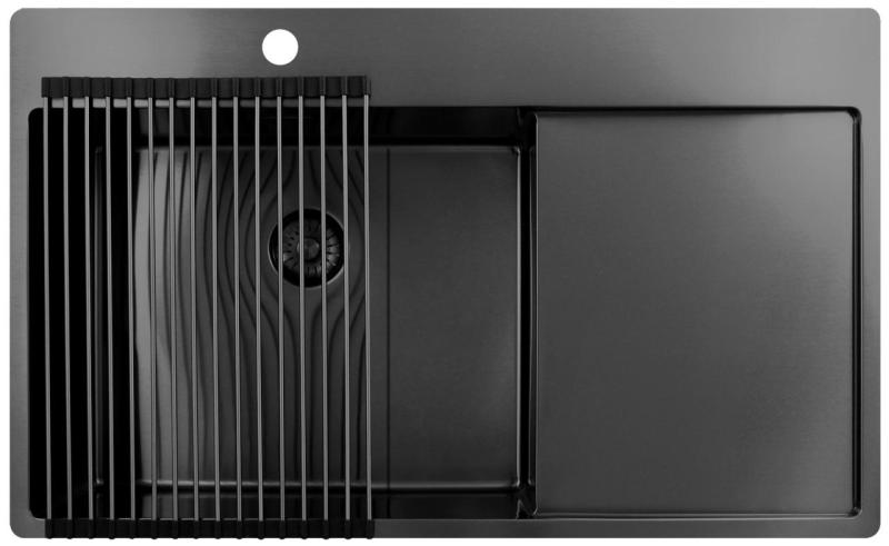 Pure.Sink Exclusivo Gun Metal spoelbak met afdruipgedeelte 86x52 cm Tapwing links PEX5086LT-61