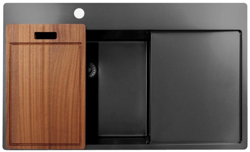 Pure.Sink Exclusivo Gun Metal spoelbak met afdruipgedeelte 86x52 cm Tapwing links PEX5086LT-61