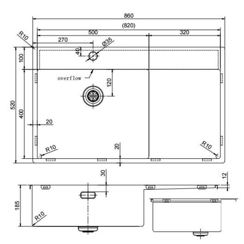 Pure.Sink Exclusivo Gun Metal spoelbak met afdruipgedeelte 86x52 cm Tapwing links PEX5086LT-61
