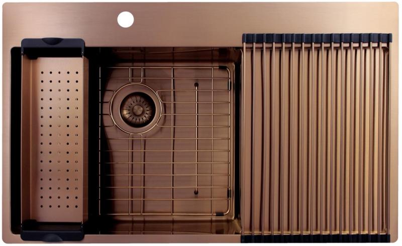 Pure.Sink Exclusivo Koperen spoelbak met afdruipgedeelte 86x52 cm Tapwing links PEX5086LT-62