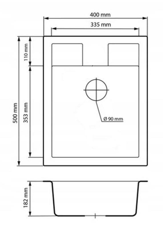 Graniteland Prest Granieten beige spoelbak Tapwing met kraangatbank opbouw 400x500mm met RVS Plug 1208971422
