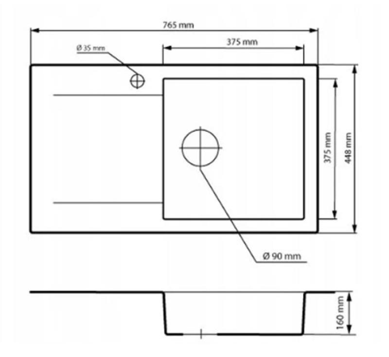 Graniteland Liri Granieten Beige spoelbak met afdruipgedeelte 765x448 mm 1208971439