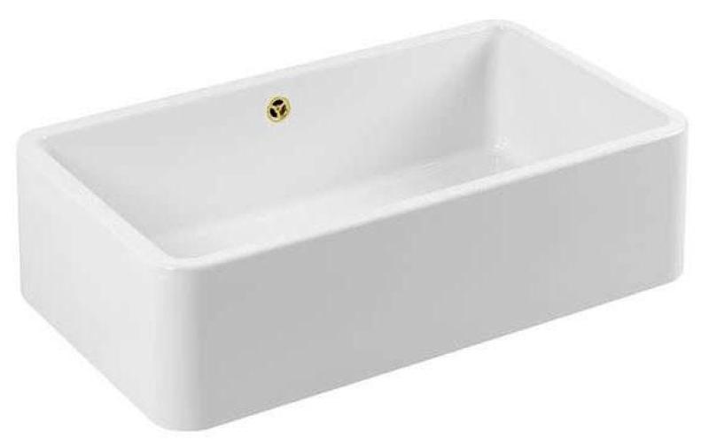 Ausmann Ceramic Mira Keramische Witte Spoelbak - Onderbouw en Tussenbouw 795 x 460 mm met Gouden plug 1208971466