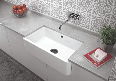 Ausmann Ceramic Mira Keramische Witte Spoelbak - Onderbouw en Tussenbouw 795 x 460 mm met Gun metal plug 1208971468
