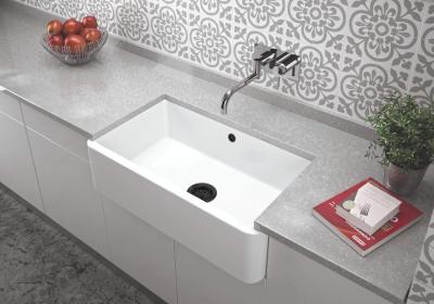 Ausmann Ceramic Mira Keramische Witte Spoelbak - Onderbouw en Tussenbouw 795 x 460 mm met Zwarte plug 1208971469