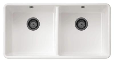 Ausmann Ceramic Mira Keramische Witte Dubbelle Spoelbak - Onderbouw en Tussenbouw 890 x 456 mm met Gun metal pluggen 1208971473