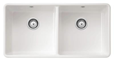 Ausmann Ceramic Mira Keramische Witte Dubbelle Spoelbak - Onderbouw en Tussenbouw 890 x 456 mm met Witte pluggen 1208971475