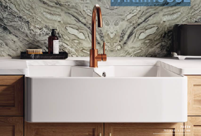 Ausmann Ceramic Mira Keramische Witte Dubbelle Spoelbak - Onderbouw en Tussenbouw 793 x 450 mm met kraangatbank en Koperen plug 1208971477
