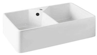 Ausmann Ceramic Mira Keramische Witte Dubbelle Spoelbak - Onderbouw en Tussenbouw 793 x 450 mm met kraangatbank en Gun metal plug 1208971478
