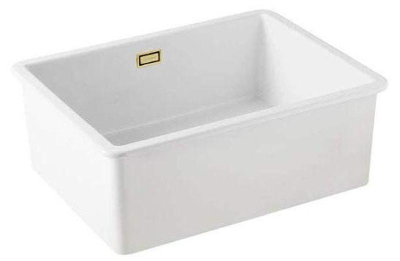 Ausmann Ceramic Ember Keramische Witte Spoelbak - Opbouw en Onderbouw 54 x 40 cm met Gouden plug 1208971491