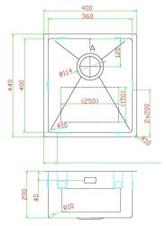 Pure.Sink Luxion RVS spoelbak 36x40 cm onderbouw, vlakinbouw en opbouw  PLX3640-02