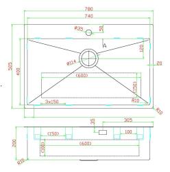 Pure.Sink Luxion Grote RVS spoelbak 78x50 cm Tapwing met kraangatbank PLX7850T-02