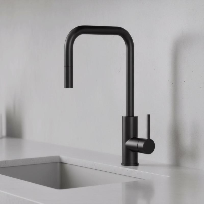 Pure.Sink Luxion Mat Zwarte keukenkraan square met uittrekbare uitloop PLXSQUA-10