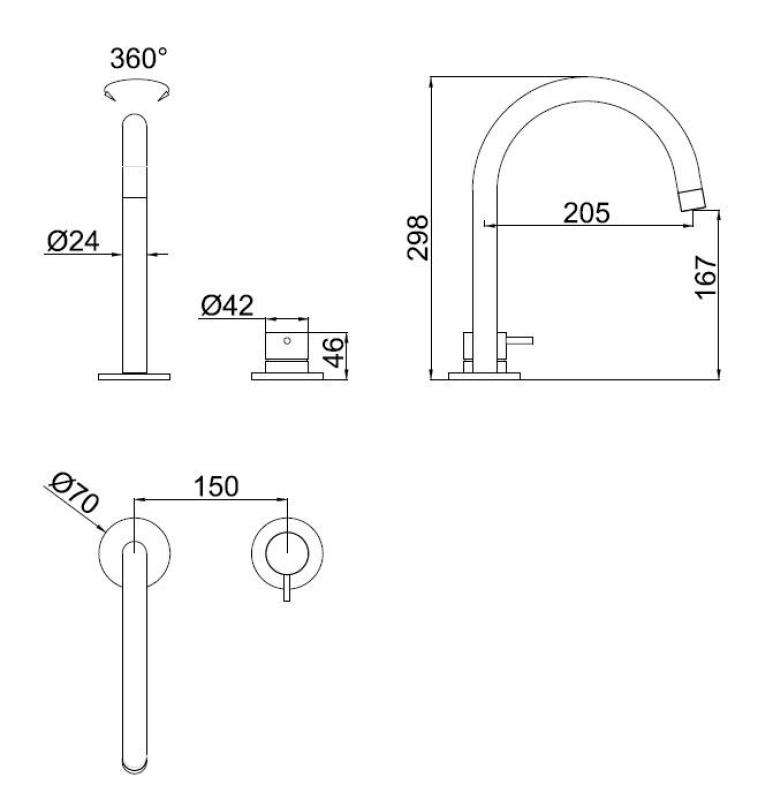 Pure.Sink Luxion 2-gats Gouden keukenkraan met ronde uitloop PLX2HR-60