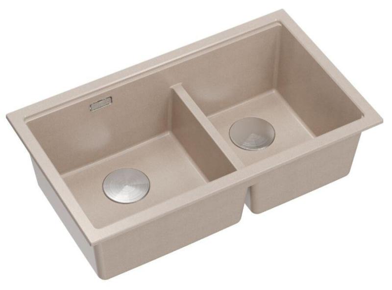 Quadri Newport II Dubbele Beige Graniet Opbouw Spoelbak 76x45 cm met RVS plug 1208971754