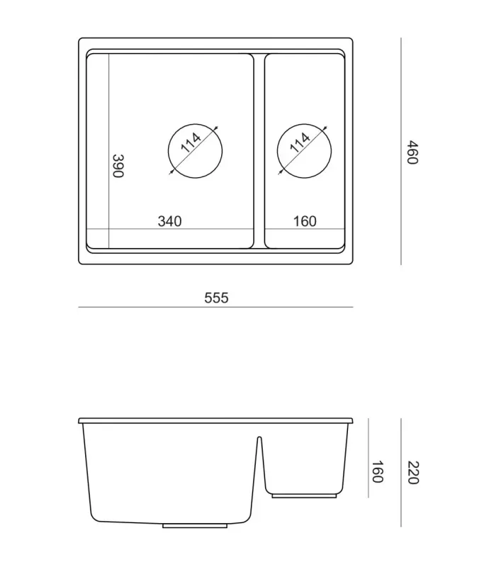 Quadri Newport II beige 1,5 spoelbak graniet opbouw en onderbouw spoelbak 555x460mm met rvs plug 1208971769