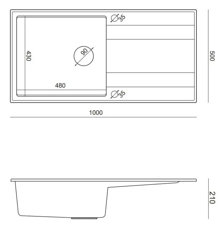 Quadri Luton pearl beige granieten opbouw spoelbak met afdruipvlak omkeerbaar 100x50cm met rvs plug 1208971772