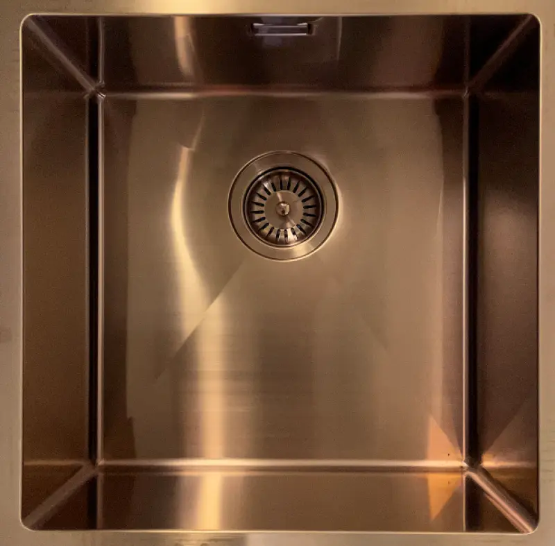 HOEK Gebogen Ausmann Mosel RVS spoelbak koper kleur PVD Copper 50x40 onderbouw vlakbouw en opbouw 1208971800