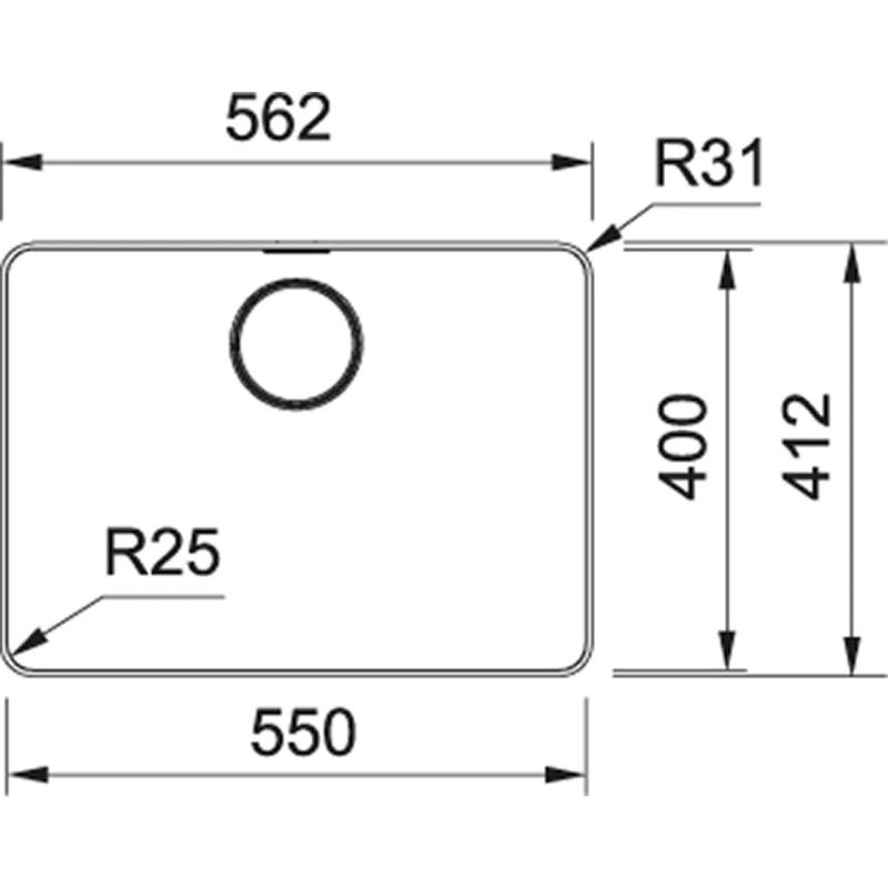 OUTLET Hoek gebogen! Franke Mythos MYX 210.55 rvs spoelbak 55x40cm vlakbouw 	1208971811