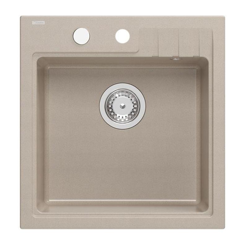 Quadri Cardigan Pearl beige granieten opbouw spoelbak 50x52cm met kraangatbank 1208971818