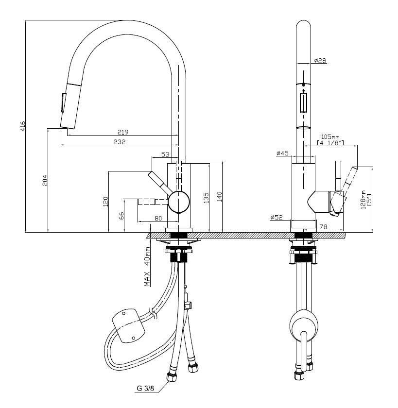 Licht bekrast Pure.Sink Elite Steel Stream-S keukenkraan PVD geborsteld goud met uittrekbare uitloop 1208971857