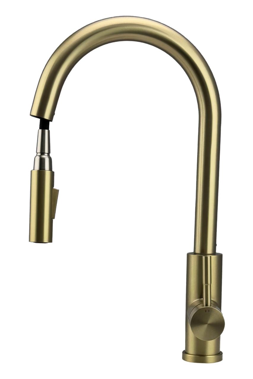 Licht bekrast Pure.Sink Elite Steel Stream-S keukenkraan PVD geborsteld goud met uittrekbare uitloop 1208971857
