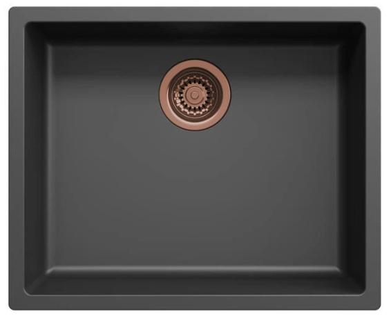 Ausmann Fibre zwarte spoelbak 50x40cm onderbouw, opbouw en vlakbouw met automatische koperen plug 1208971858