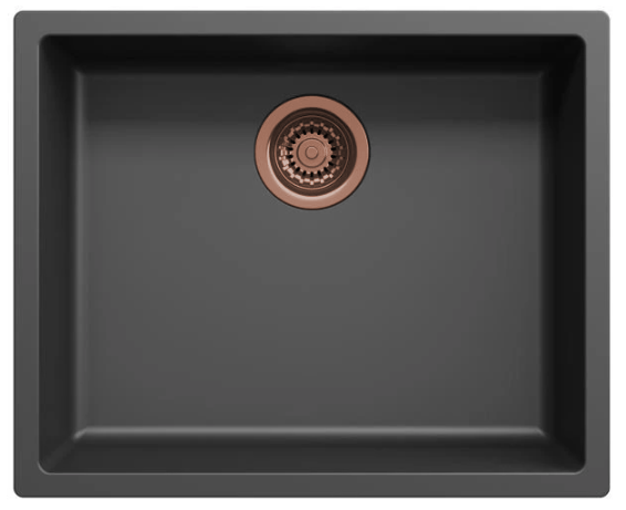 Ausmann Fibre zwarte spoelbak 50x40cm onderbouw, opbouw en vlakbouw met automatische koperen plug 1208971858