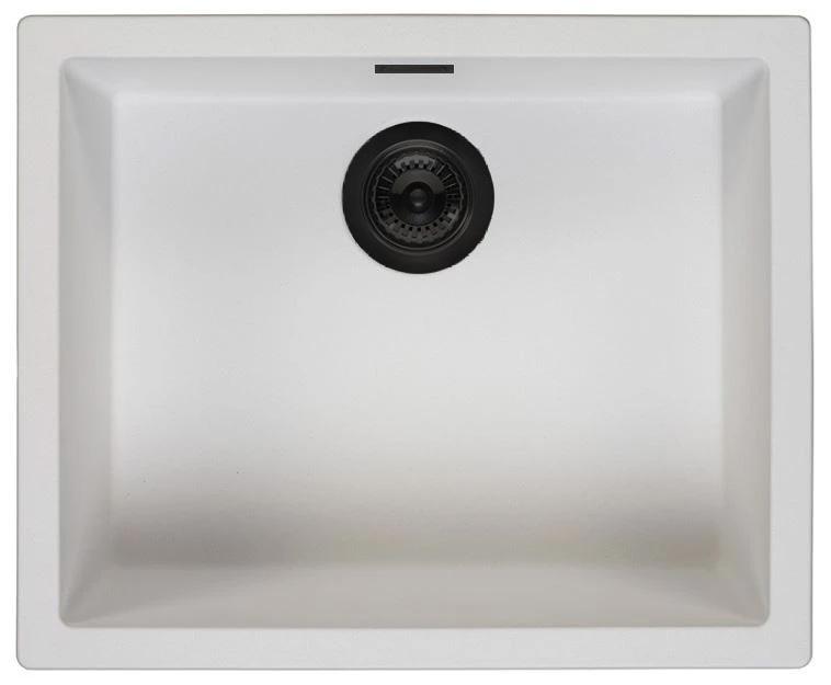 Ausmann Fibre witte spoelbak 50x40cm onderbouw, opbouw en vlakinbouw met automatische zwarte plug 1208971899