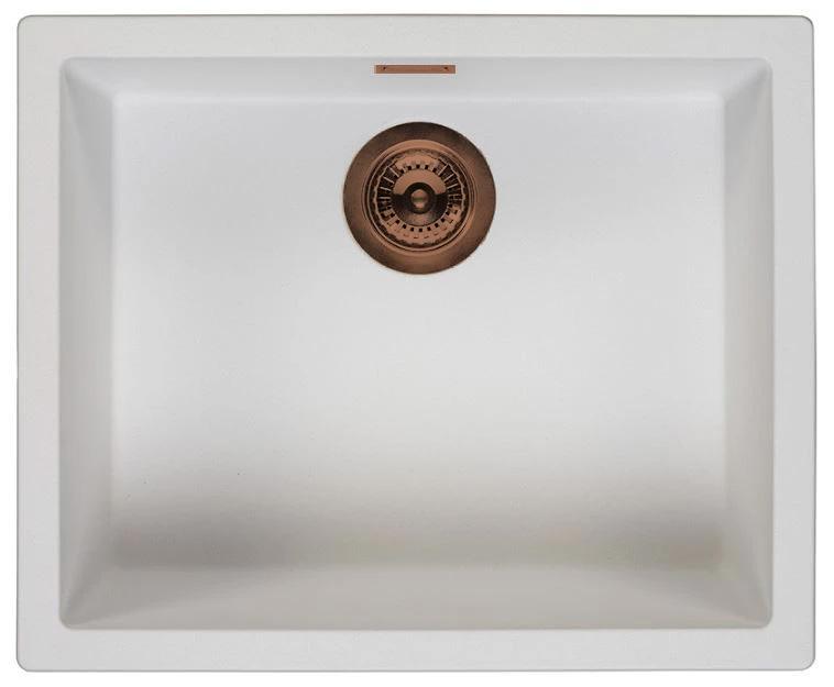 Ausmann Fibre witte spoelbak 50x40cm onderbouw, opbouw en vlakinbouw met automatische koperen plug 1208971900