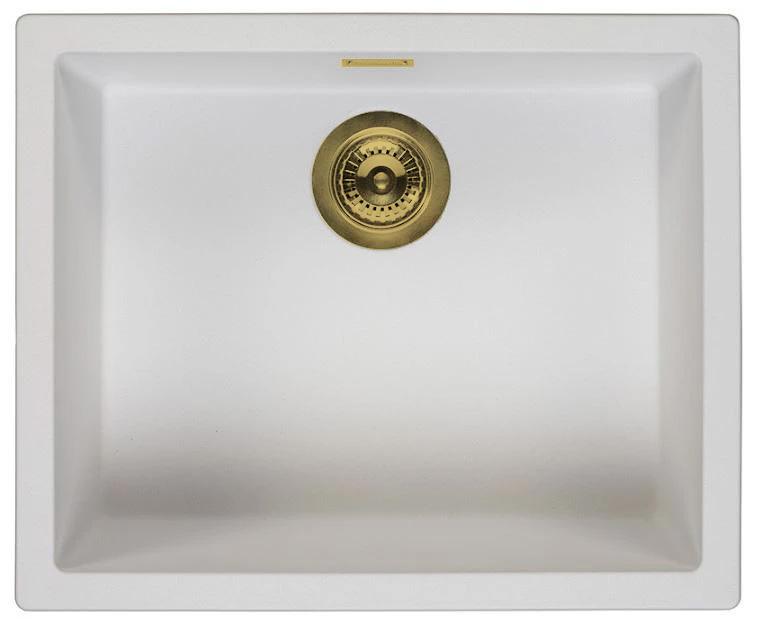 Ausmann Fibre witte spoelbak 50x40cm onderbouw, opbouw en vlakinbouw met automatische gouden plug 1208971901