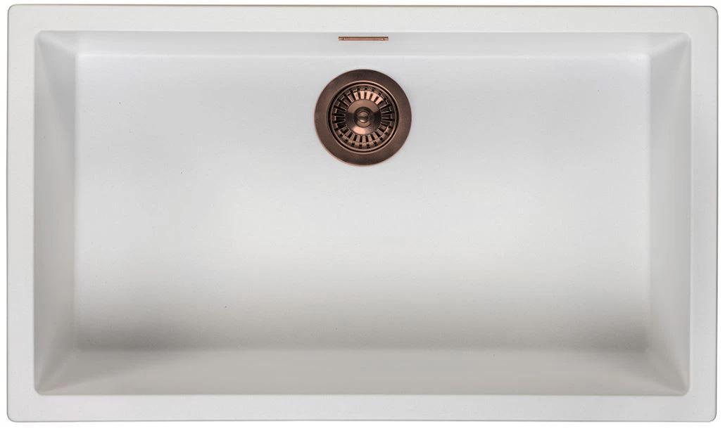 Ausmann Fibre wit grote spoelbak 70x40cm onderbouw, opbouw en vlakinbouw met automatische koperen plug 1208971906