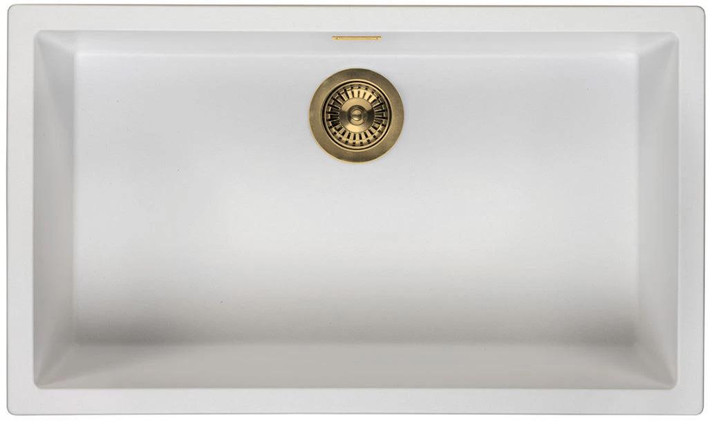 Ausmann Fibre wit grote spoelbak 70x40cm onderbouw, opbouw en vlakinbouw met automatische gouden plug 1208971907